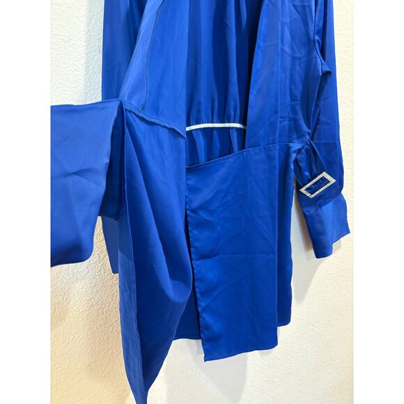 House of Harlow 1960 Blue Satin Long Sleeve V-Neck Wrap Mini Dress Size M - Picture 4 of 8